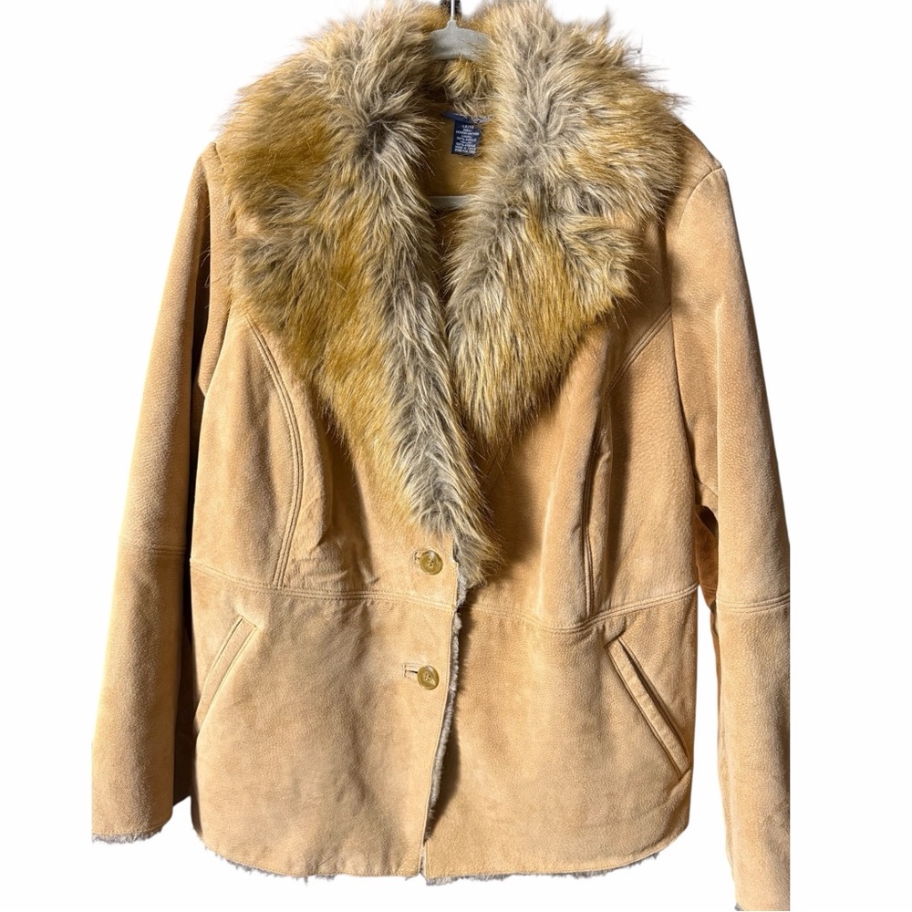 Vintage Suede and Faux Fur Collar Women's Leather Jacket